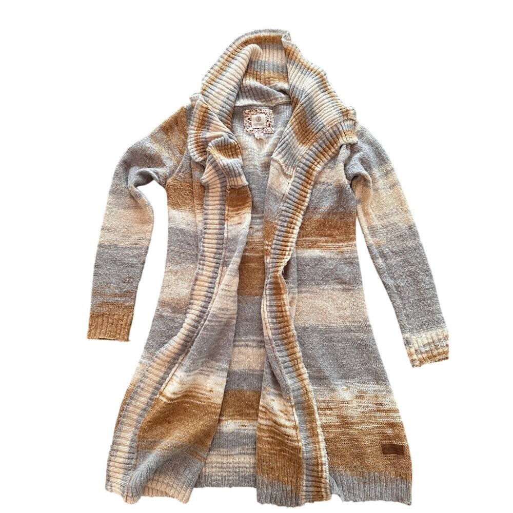 Element Eden Cardigan Women Medium Brown Tan Grey Stripe Open Front Excellent